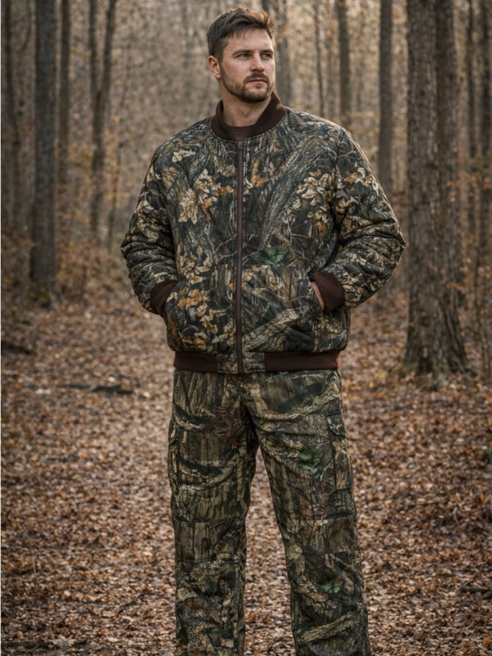 Mossy Oak Realtree-Style Brown & Green Camo Bomber Jacket